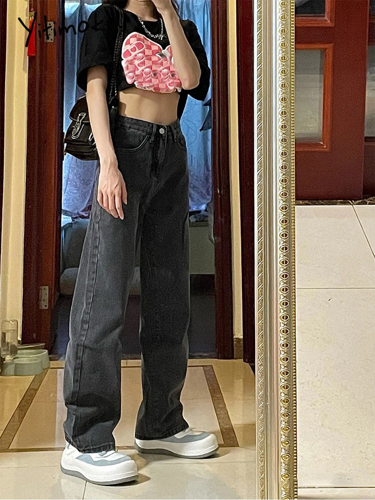Yitimoky Baggy Jeans Women Vintage 4XL Ankle-length Style Harajuku Wide Leg Denim Retro All-match High Waist Women Trousers Y2k