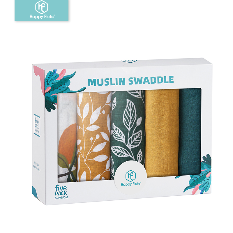 HappyFlute 5Pcs/set Muslin Swaddle Feeding Burp Cloth Newborn Soft Cotton Baby Blanket 60*60cm