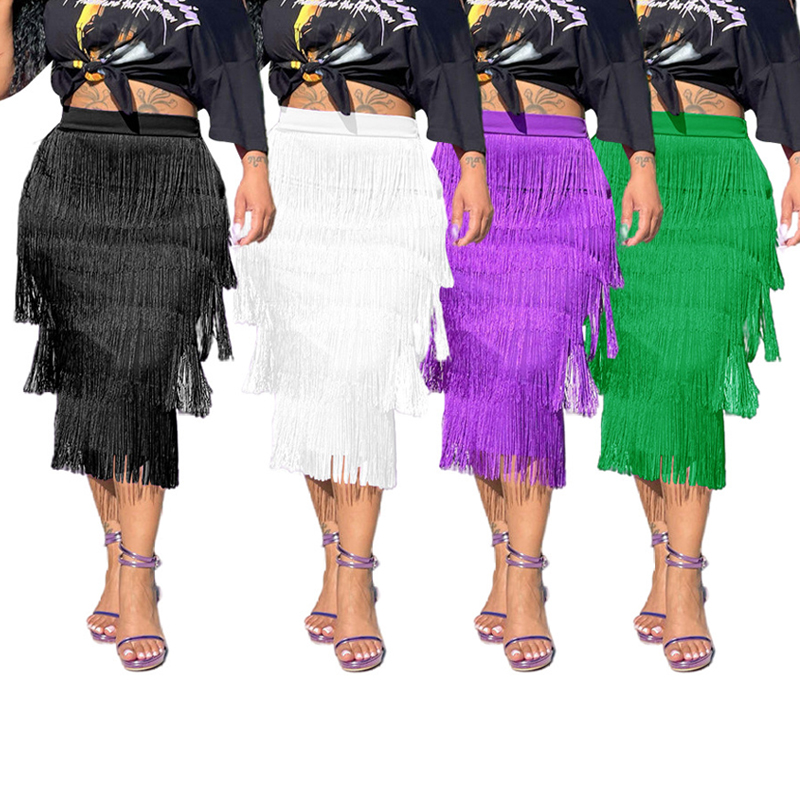 Elegant Tassel Fringe Bodycon Pencil Skirts Womens High Waist Stretchy Sheath Midi Summer Ladies Jupe Party Rock Saia Falda 