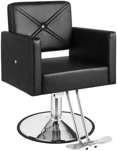 Black Salon Chair, Salon Chair for Hair Stylist, Hair Stylist Chair with Heavy Duty Hydraulic Pump Height Adjustable, 360 Degrees Rolling, Barber Braider Chair Spa Beauty Equipment, Black