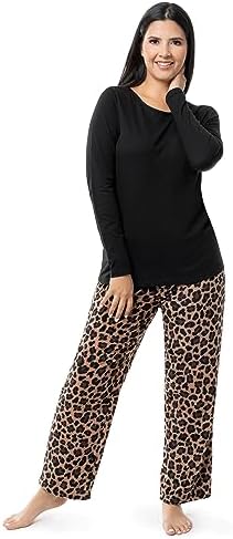 Fruit of the Loom Women's Sueded Jersey Crew Top and Fleece Pant Sleep Set