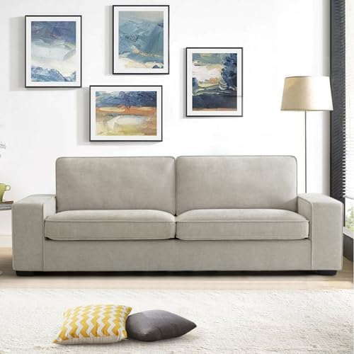 EASELAND 88" Chenille Sofa Couch, 3 Seater Loveseat for Living Room, Lounge Sofa for Bedroom with Removable Back and Seat Cushions, Modern Deep Seat Comfy Couch with Solid Wood Legs and Armrest(Beige)